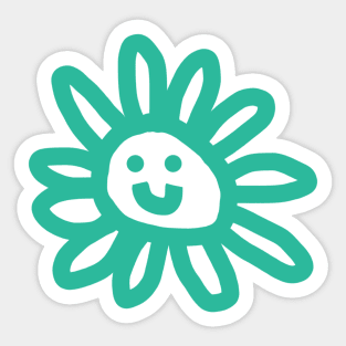 Cyan Daisy Flower Smiley Face Graphic Sticker